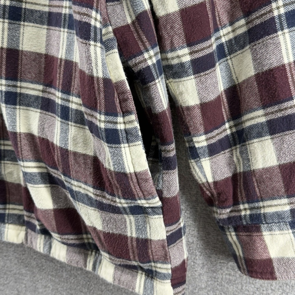 LL Bean Fleece Flannel Shacket Men Size Medium Reg Green Plaid Burgundy Winter - Picture 4 of 7